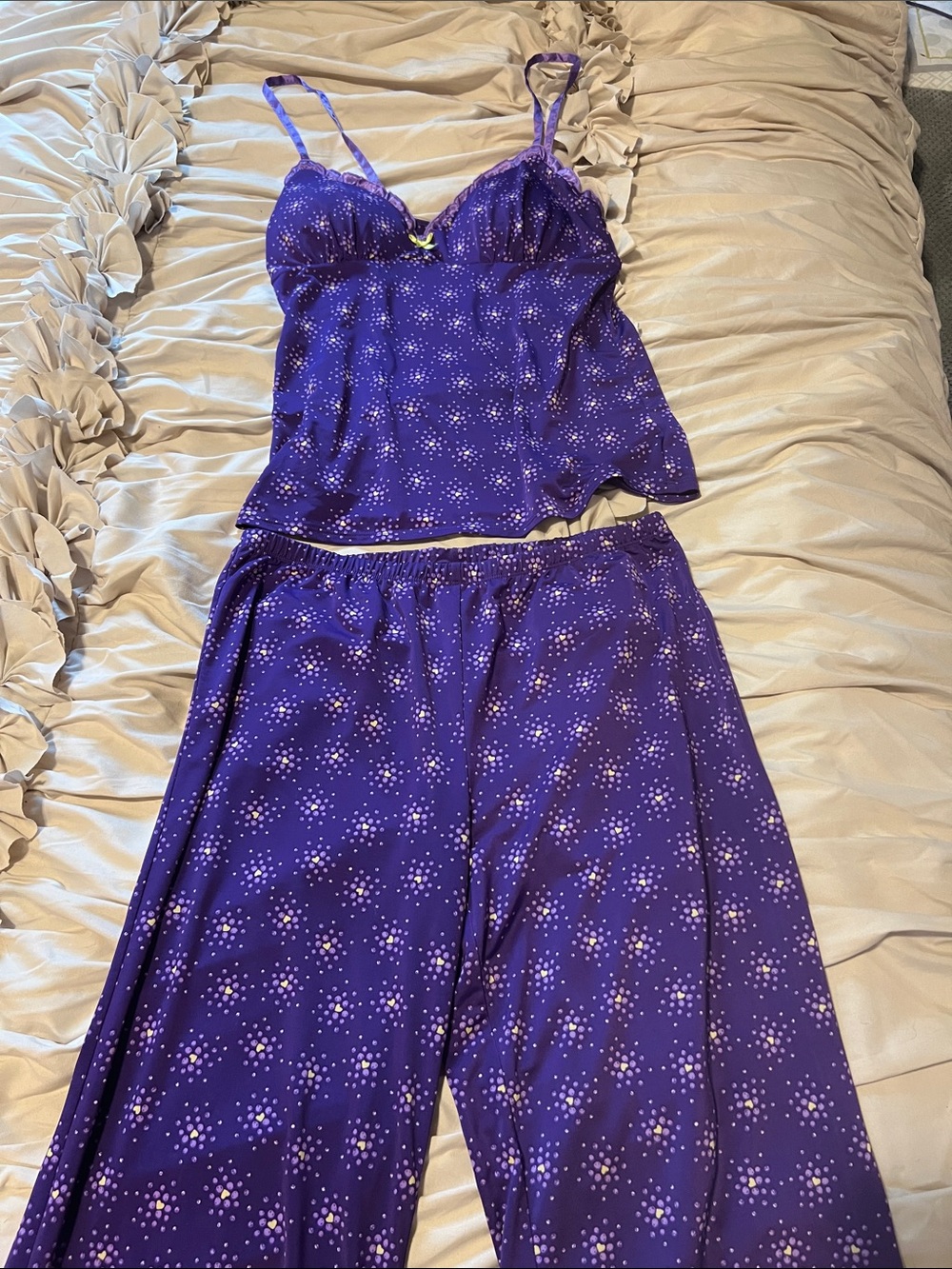 Jenni Purple Floral Dot Cami & Wide-Leg Pants